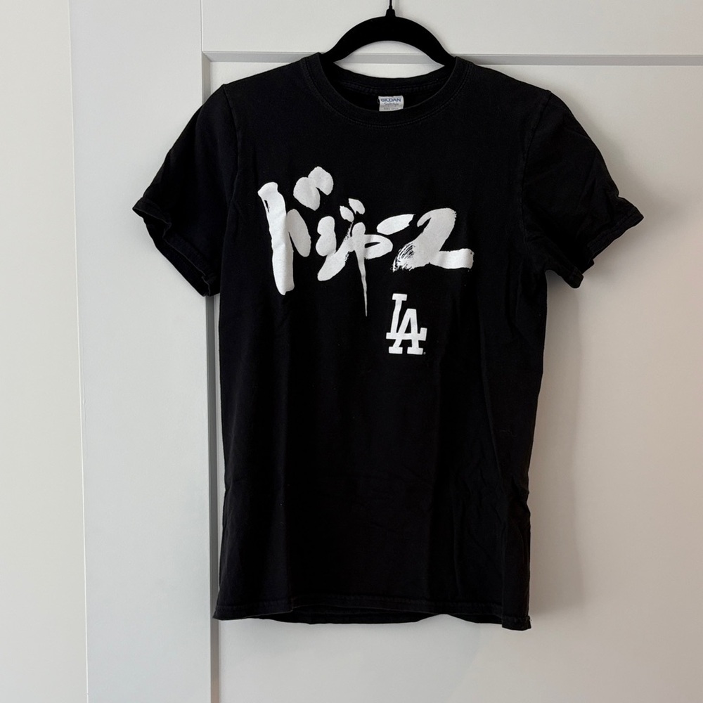Japanese Dodgers Black LA Graphic Short Sleeve Tee “dojyazu” kenta maeda